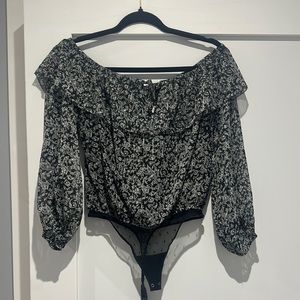 black and white floral bodysuit